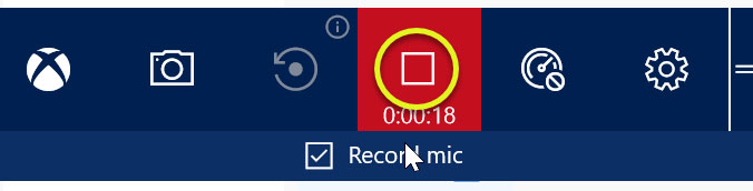 game bar with yellow circle around record mic icon