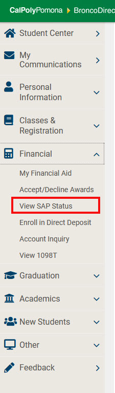image of left navigation bar with View SAP highlighted