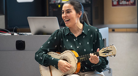 Jesse Vallejo sings in her Musics of Mexico class.