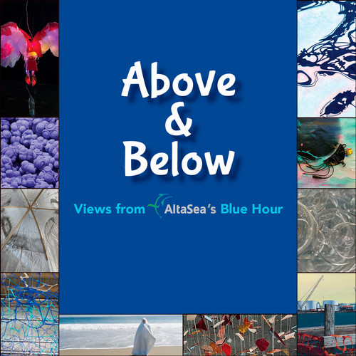 blue text box in white letters above and below with ten boxes with art work around the blue box