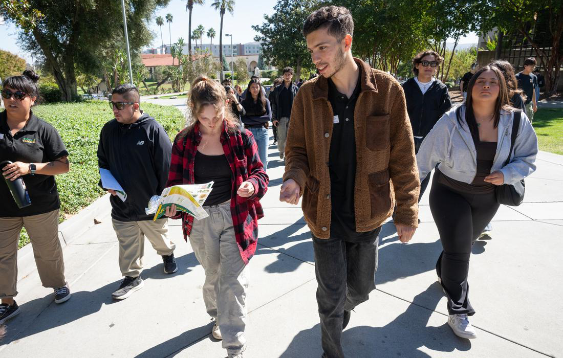 Tranfer students walking around campus