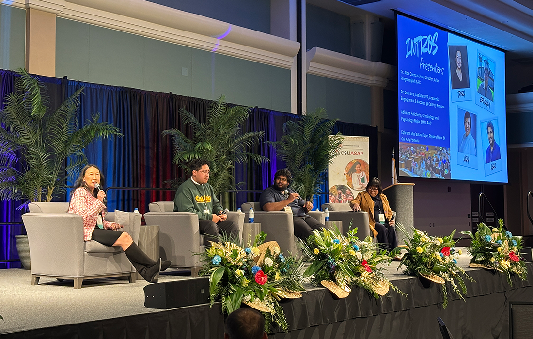Dora Lee and Ephraim Tupe on stage during the CSU AANHPI Summit