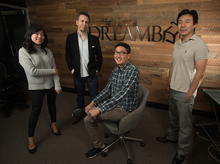 Cal Poly Pomona alumni Danielle Takata, from left, Dan Bejmuk, Adrian Cheung and Sanyo Tzeng are key players at Dreambox Creations.