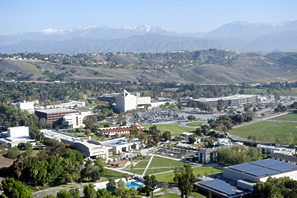 aerial view of campus and surrounding area