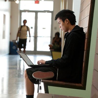 Student sitting looking at a computer