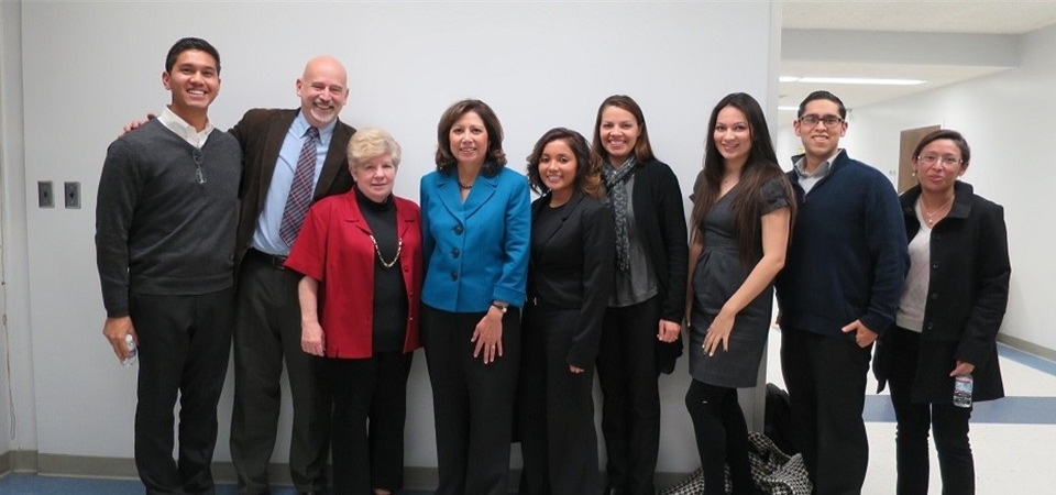MPA students, staff, and faculty with Hilda Solis
