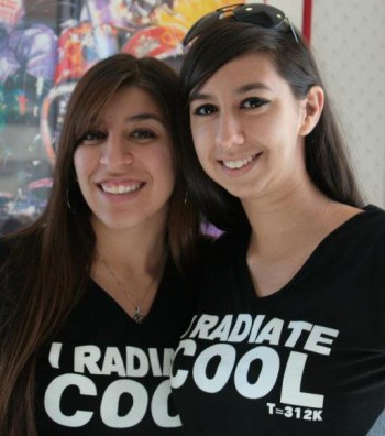 Jessica (right) sporting a Cal Poly Pomona Physics Club T-shirt.