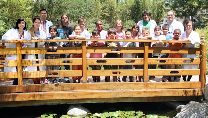 garden bridge with kid participants and staff