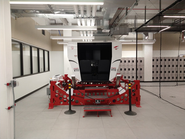 Flight simulation equipment within the UAV Cyber Lab used for research and training in unmanned aerial systems.