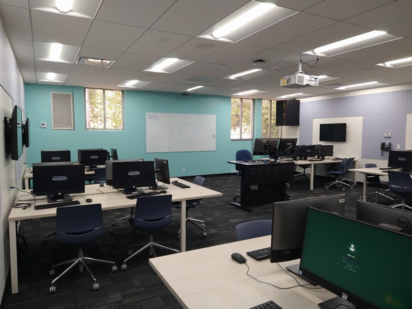 Renovated classroom in the Don B. Huntley College of Agriculture, Building 2-217, featuring adaptable furniture and instructional technology.