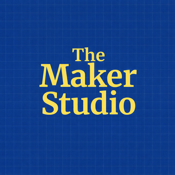 Graphic with the text “The Maker Studio” on a blue background