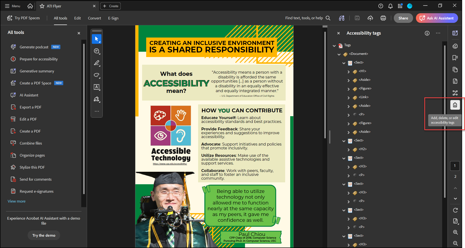 Location of Accessibility Tags button