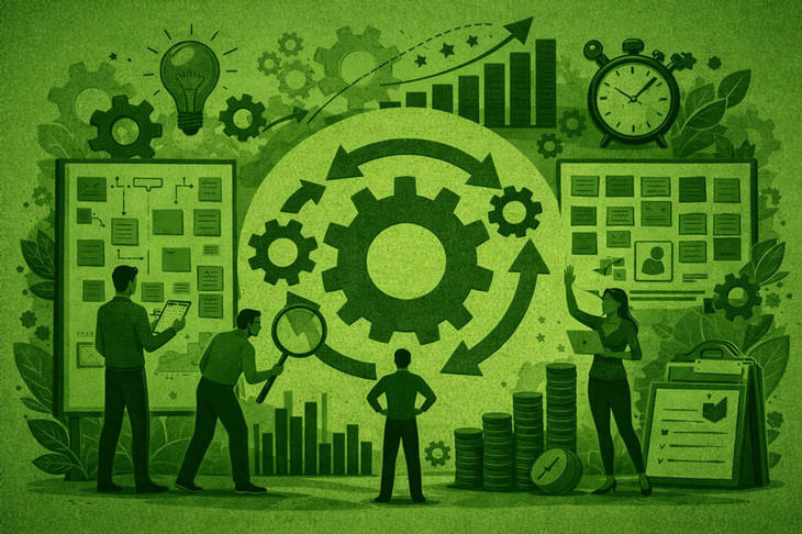 Decorative image depicting people working on improvement projects.