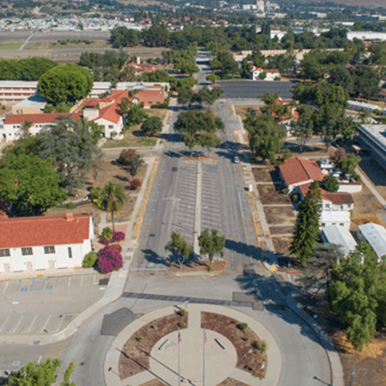 aerial shot of lanterman grounds