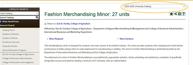 A screenshot of the online university catalog.