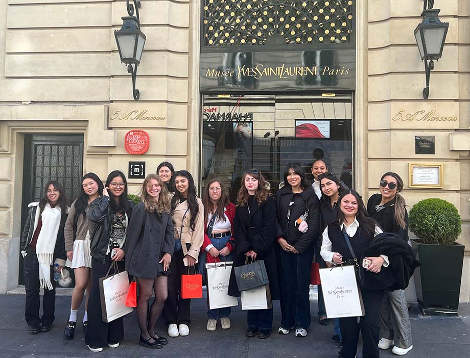 AMM students pose outside the Yves Saint Laurent museum in Paris
