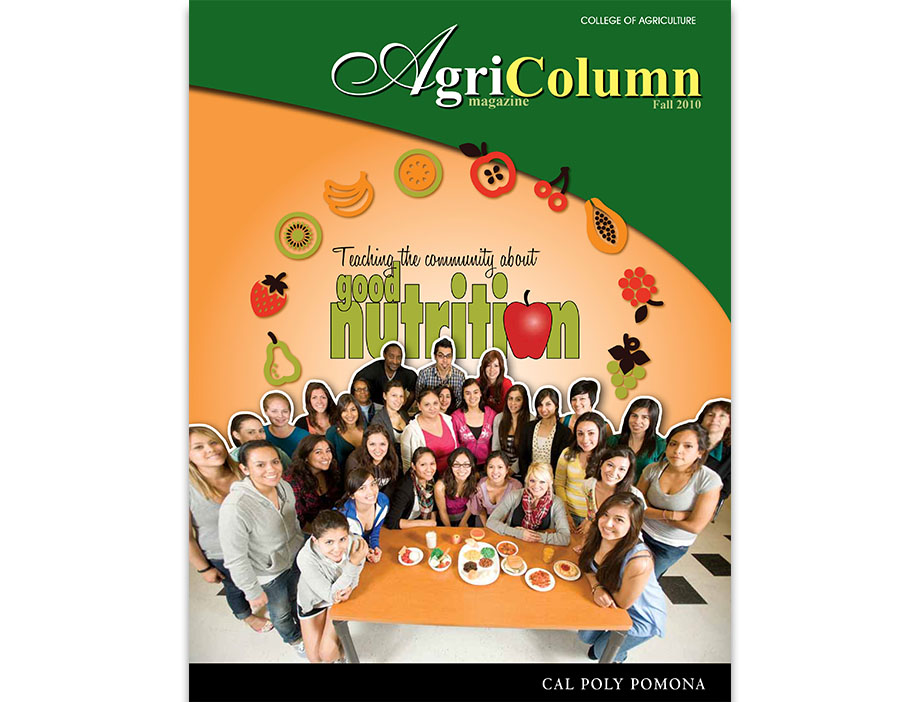 Nutrition students around a table with food.