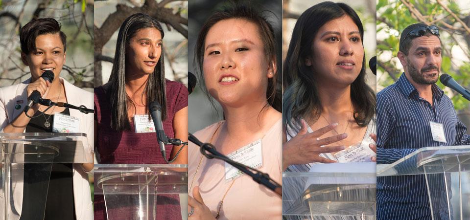 A collage of the five student speakers from the 2018 dinner.
