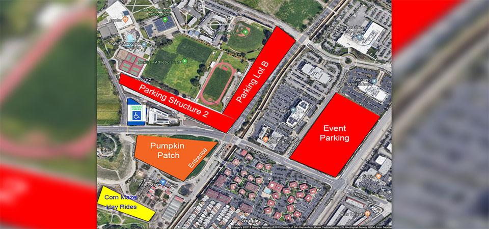 A map of the parking sites for the pumpkin patch. 