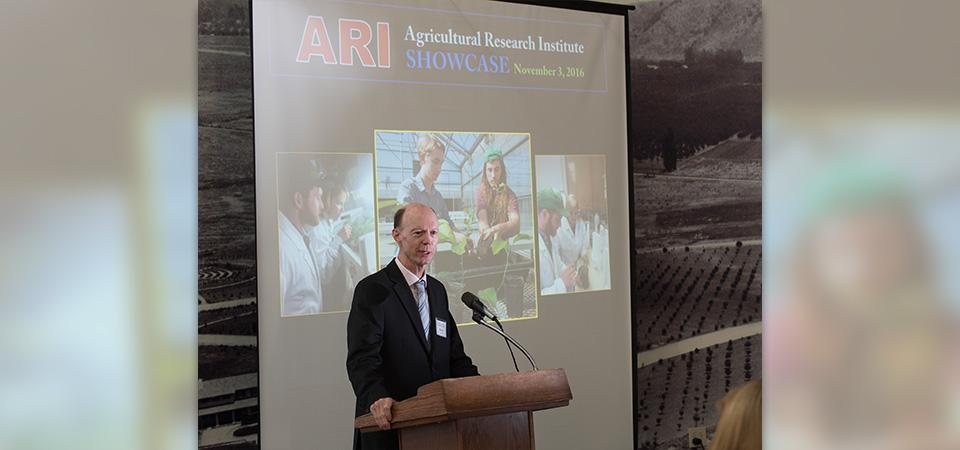 Professor David Still addresses an audience at the ARI Showcase. 