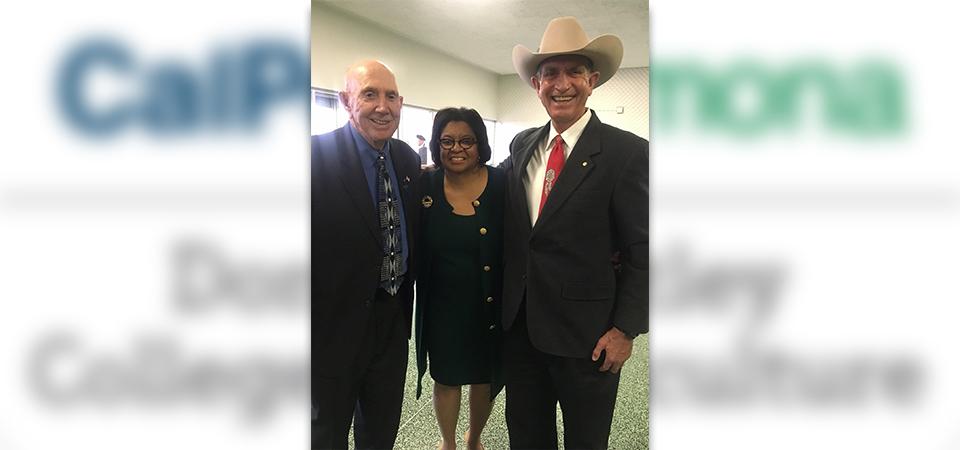 Scott W. Dunn, right, with Cal Poly Pomona President Soraya Coley, center