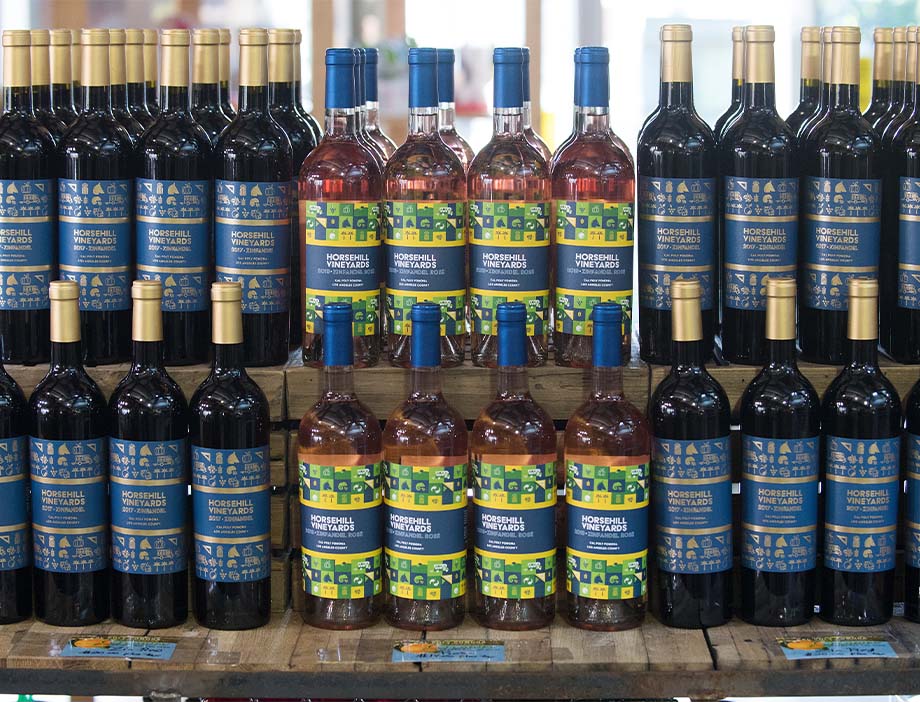 Wine bottles on display