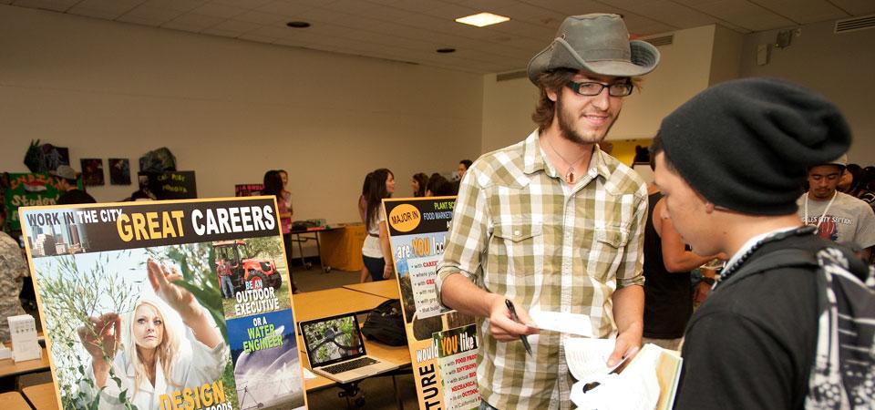 Student presents at an event