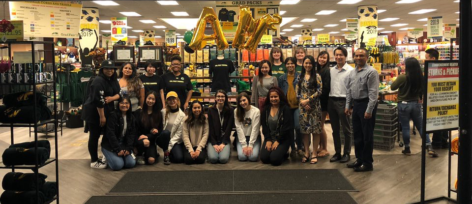 AMM students pose in front of Bronco Bookstore