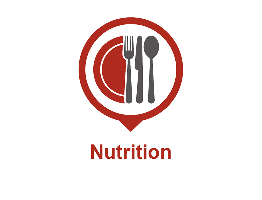 Illustration of a plate with fork, knife, and spoon.