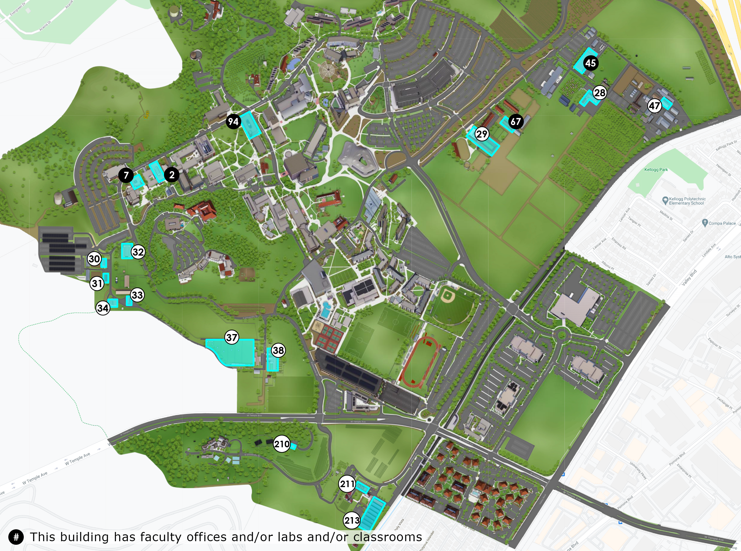 University map with Huntley College Buildings marked up