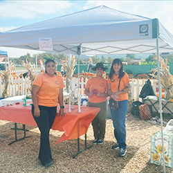 Two students and Lecturer Tracey Takeuchi at the Women in Ag Club booth at Pumpkin Fest