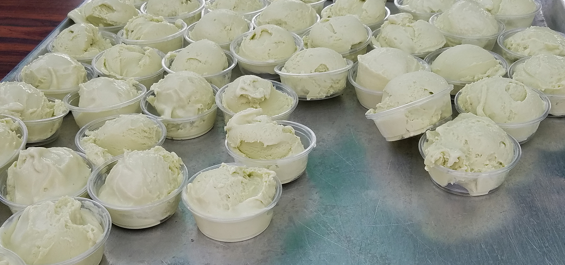 A tray of avocado ice cream samples