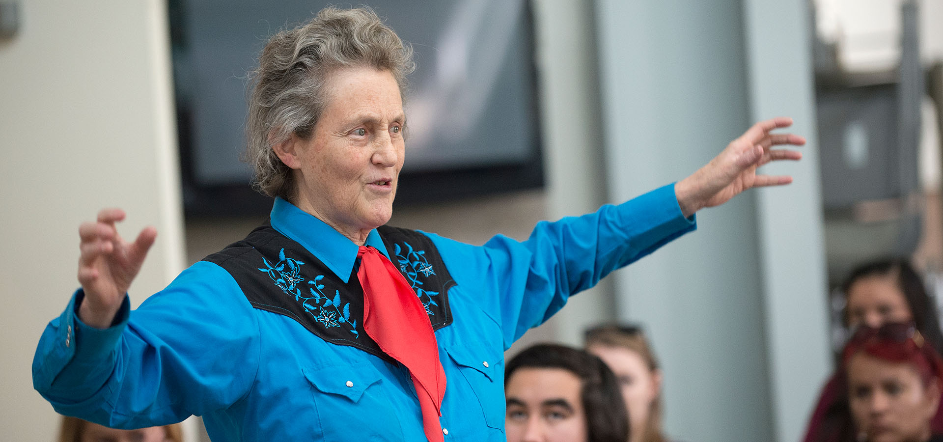 Grandin gestures during the 2014 event.
