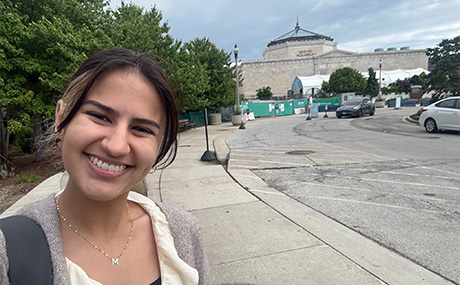 Madalena Arellano outside the Shedd Aquarium