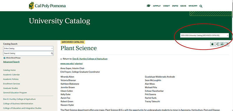 A screenshot showing the dropdown menu to select the most recent catalog edition.
