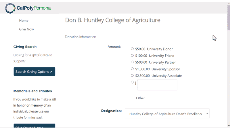 Select department scholarship from the designation dropdown