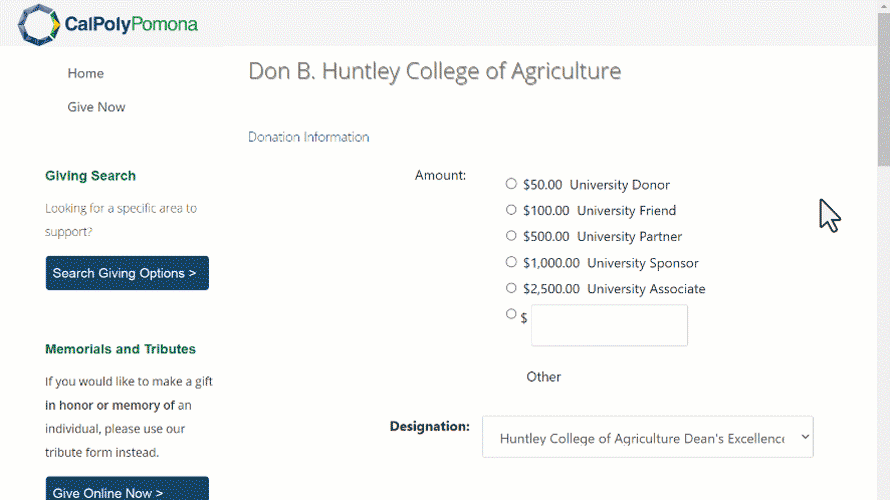 Select urban agriculture from designation dropdown