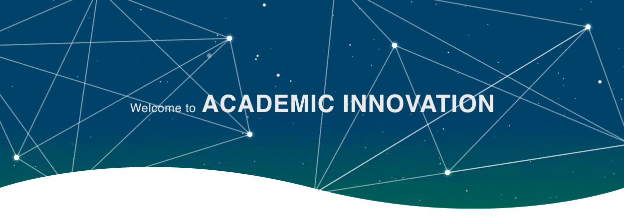 Welcome to Academic Innovation with blue-green background and line animation