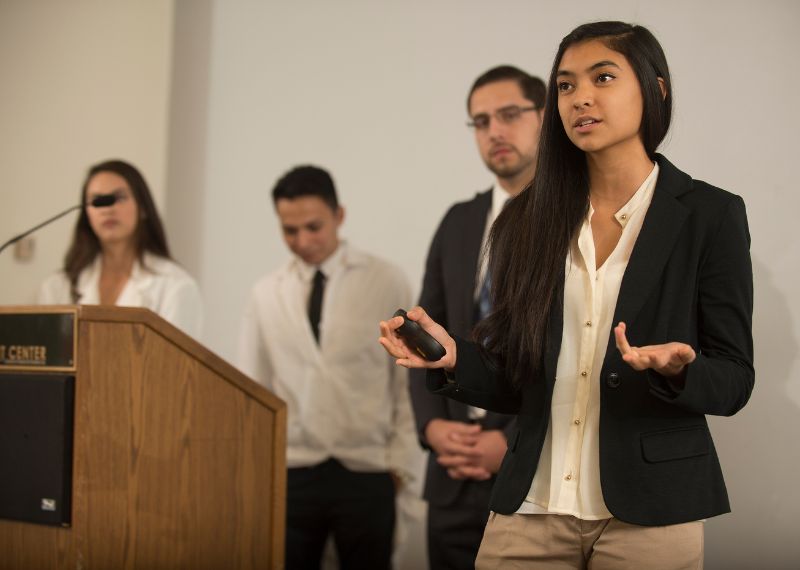 Student speaking to an audience.