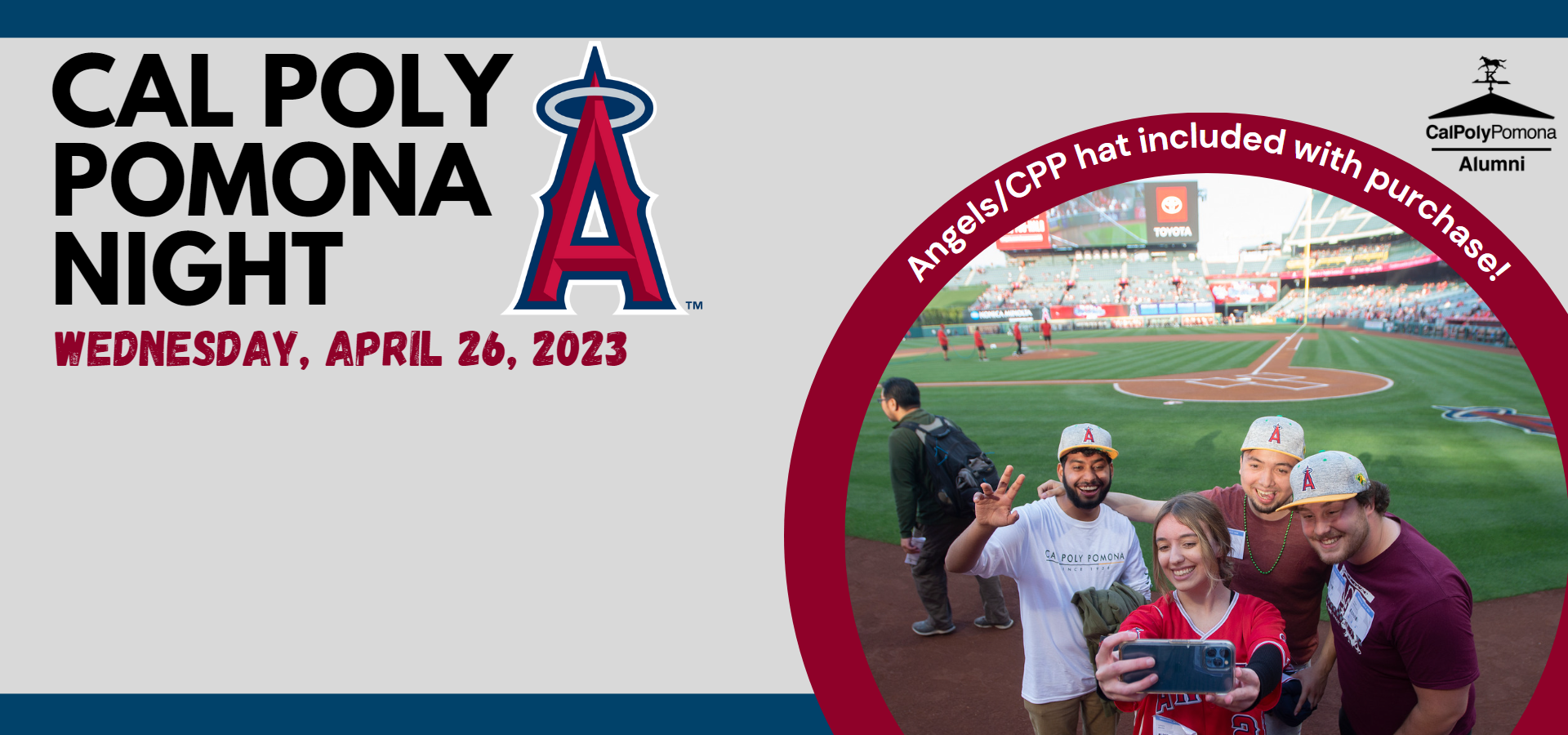 Photo of cal poly pomona students taking a picture at angels home plate