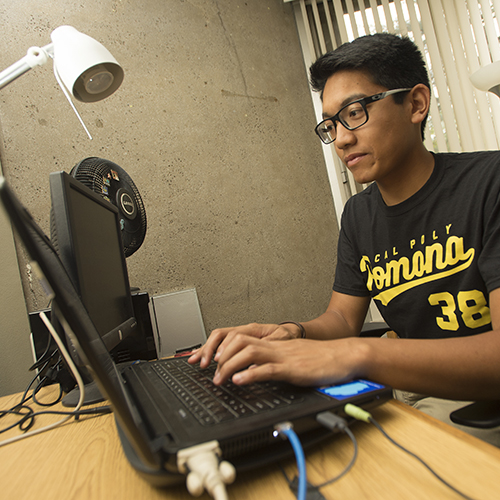 student/alumni on a computer
