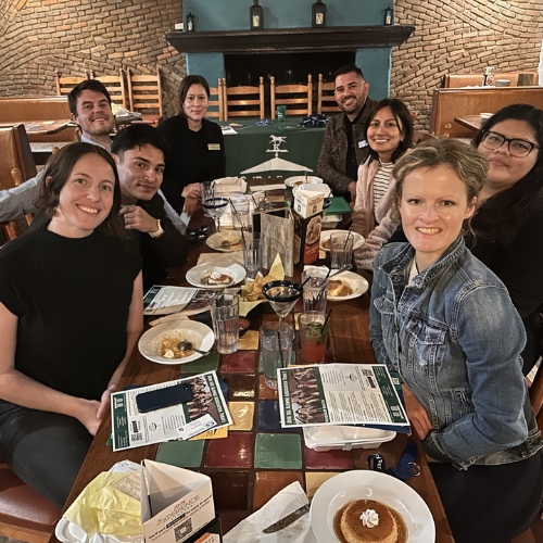 alumni and students at dining with broncos event