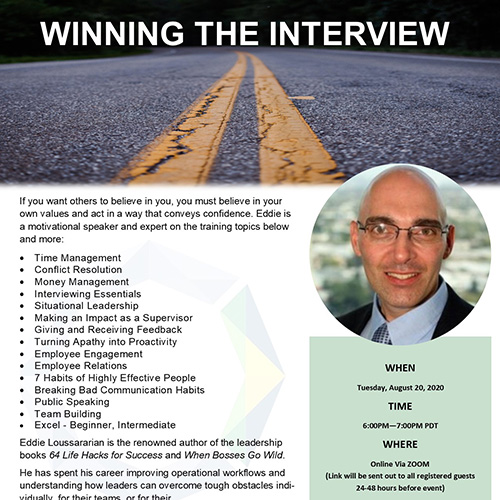 alumnus eddie loussarian is hosting workshop on Winning the Interview