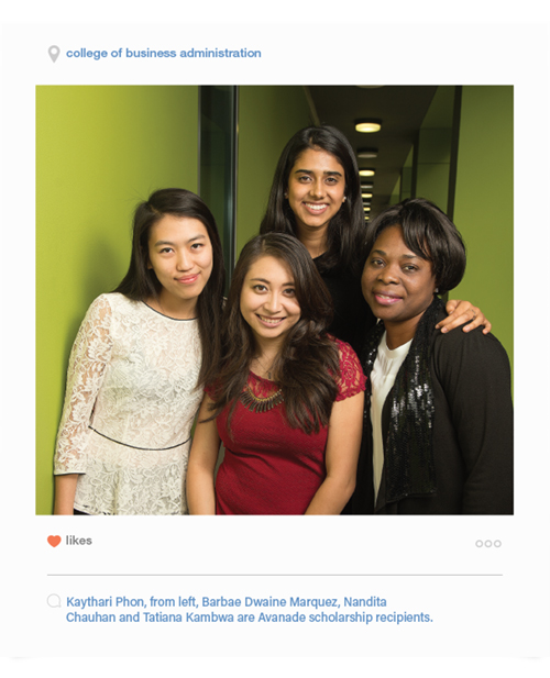 College of Business Administration - Kaythari Phon, Barbae Dwaine Marquez, Nandita Chauhan and Tatiana Kambwa are Avanade scholarship recipients.