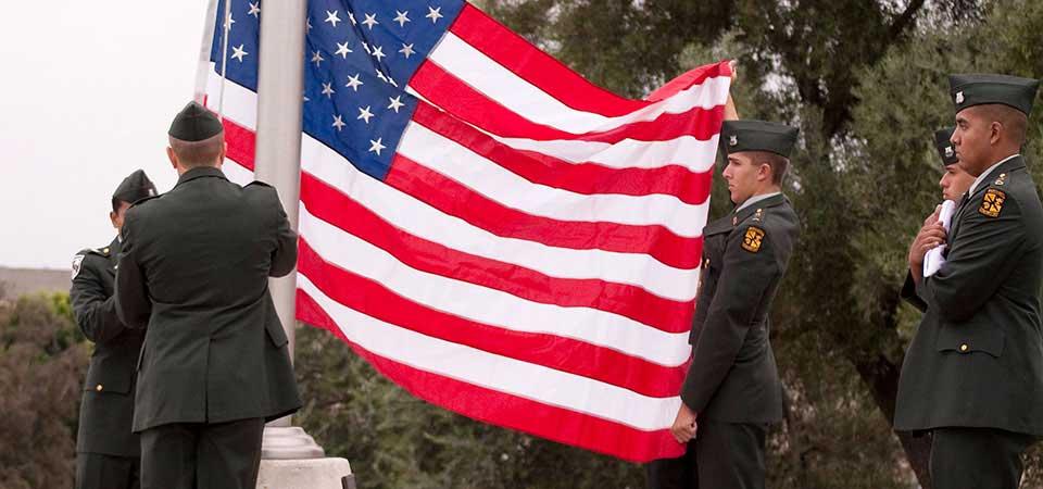 ROTC Cadets Raising US Flag