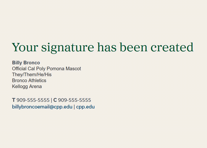 Your Email Signature Has Been Created.