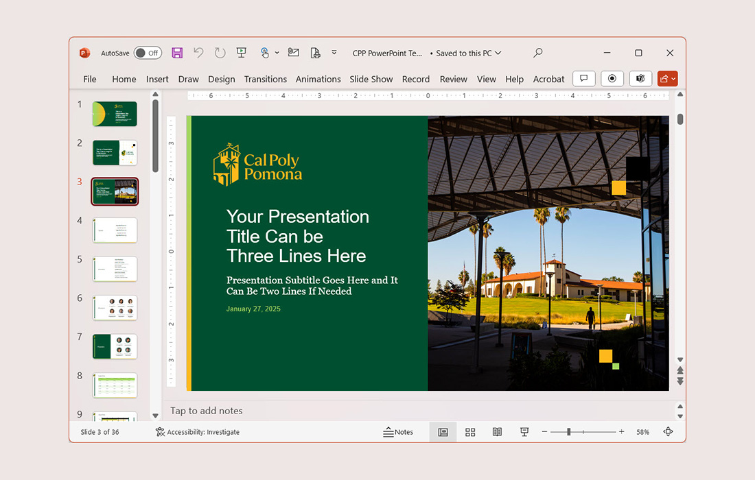 PowerPoint template on a computer screen