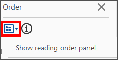 Options icon with Show reading order panel