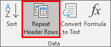 Repeat Header Rows option selected in Data