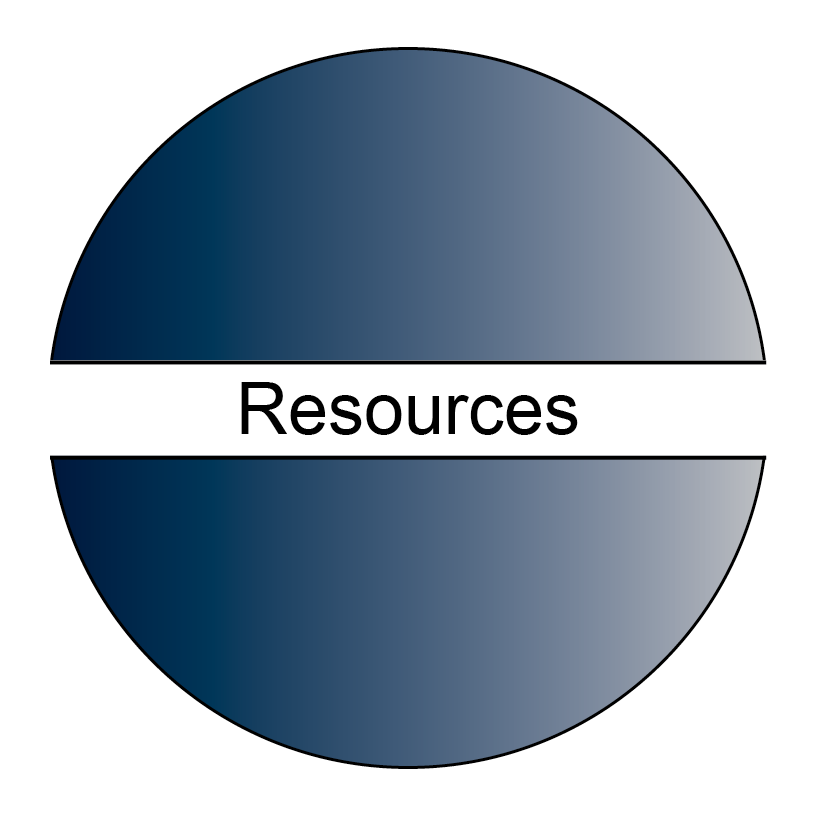 image of a circle with a gradient color pattern from dark blue to white with a stripe cutting through the middle of the circle and the word "resources" written